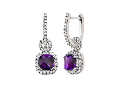 Rhodium Plated CZ Studded Gemstone Hoop Earring